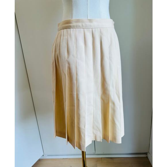 Vintage 90s Wool Pleated Skirt Cream Size Medium/10 Prep Twee Schoolgirl Looks - Picture 2 of 10